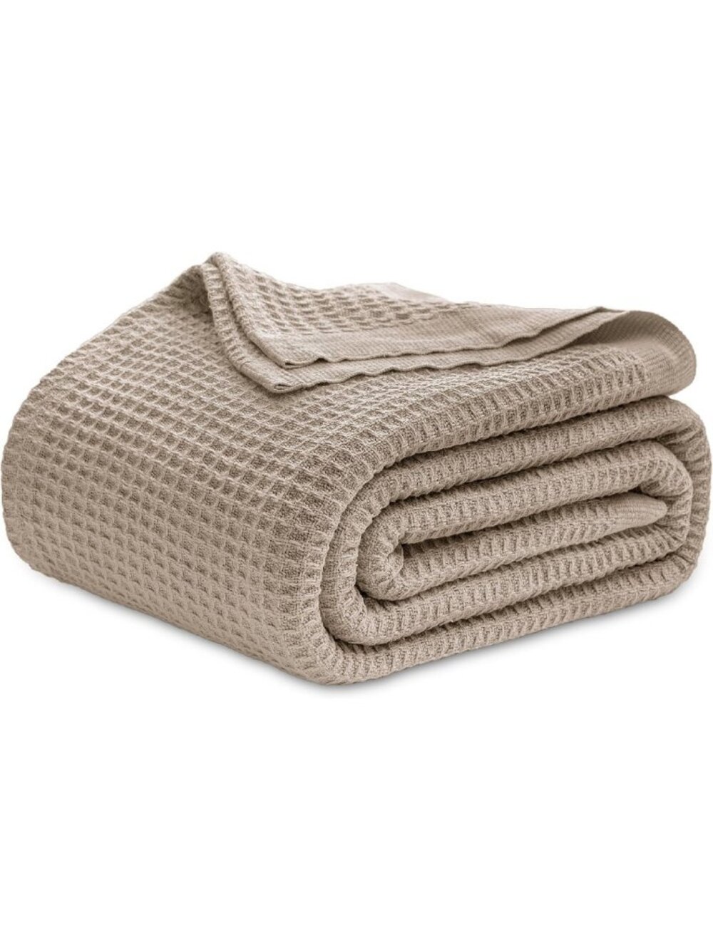 Cozy 100% Cotton Waffle Weave Blanket, Queen Size, Khaki Brown, 90"x90